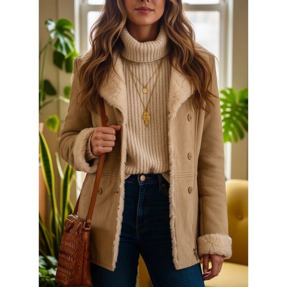 Kenneth Cole Jackets & Blazers - Vintage Y2K Tan Suede Leather Fur Lined Penny Lane Kenneth Cole Boho Hippie Coat